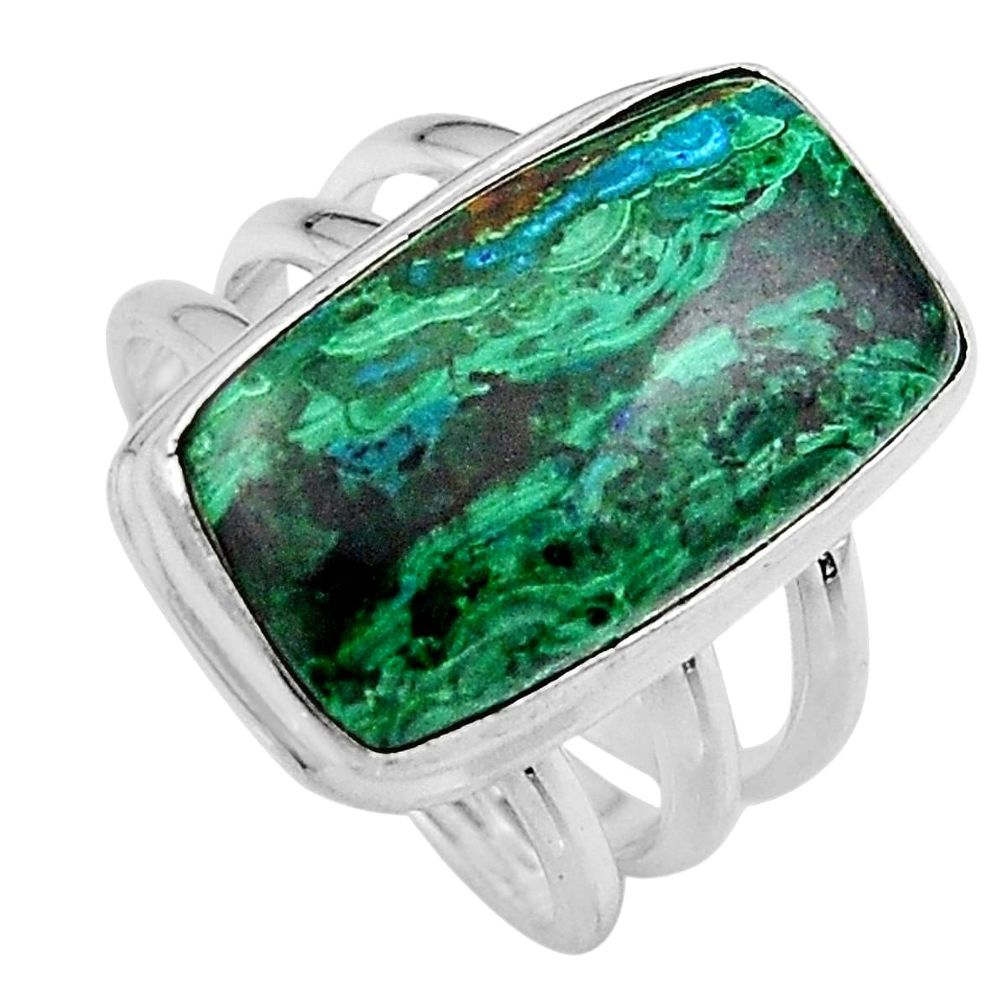 12.64cts natural green azurite malachite 925 silver solitaire ring size 7 p95273