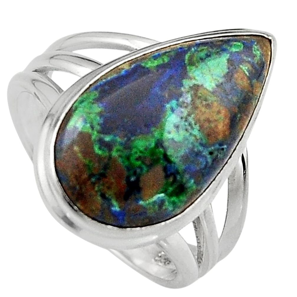 12.03cts natural green azurite malachite silver solitaire ring size 7.5 p95274