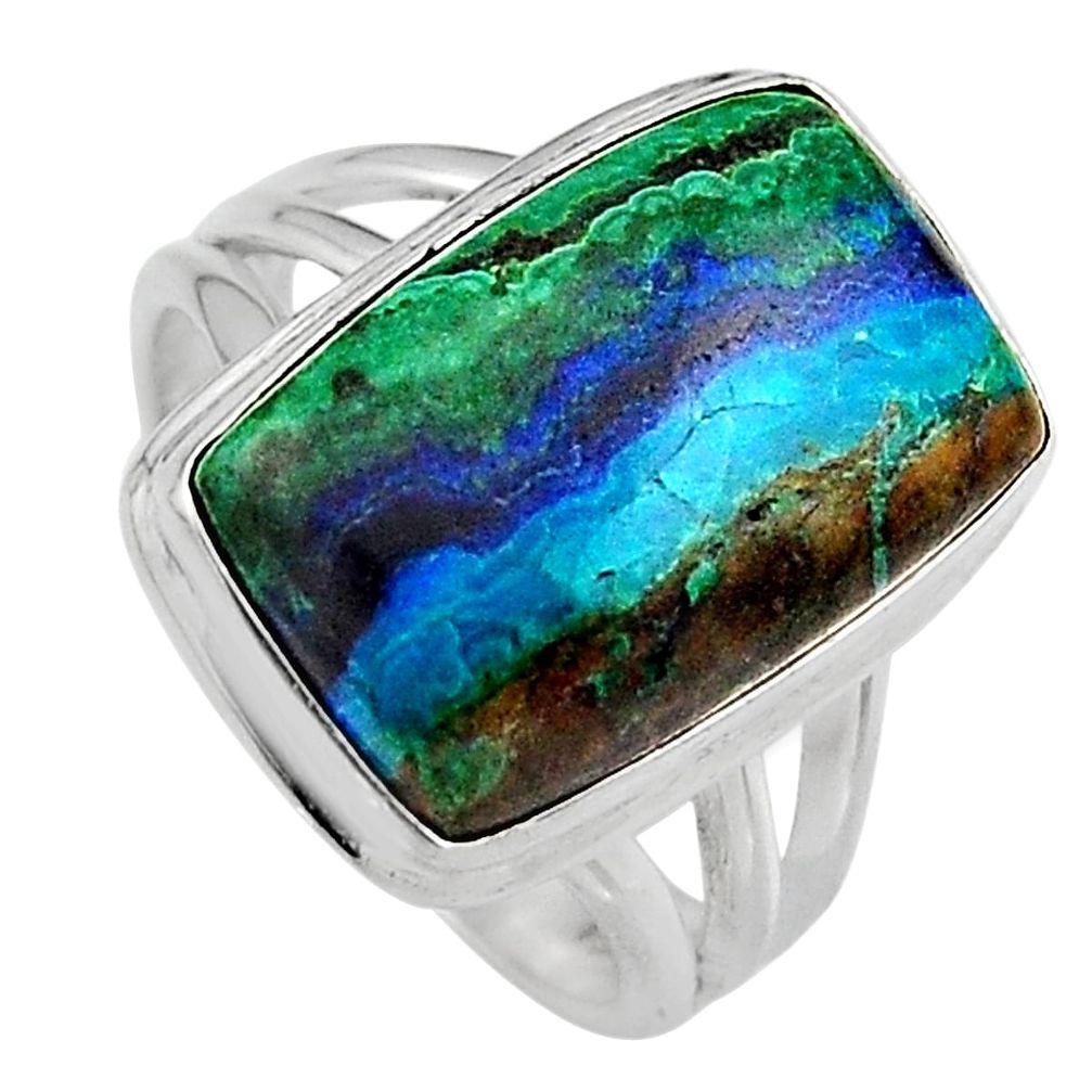 11.30cts natural green azurite malachite 925 silver solitaire ring size 7 p95275