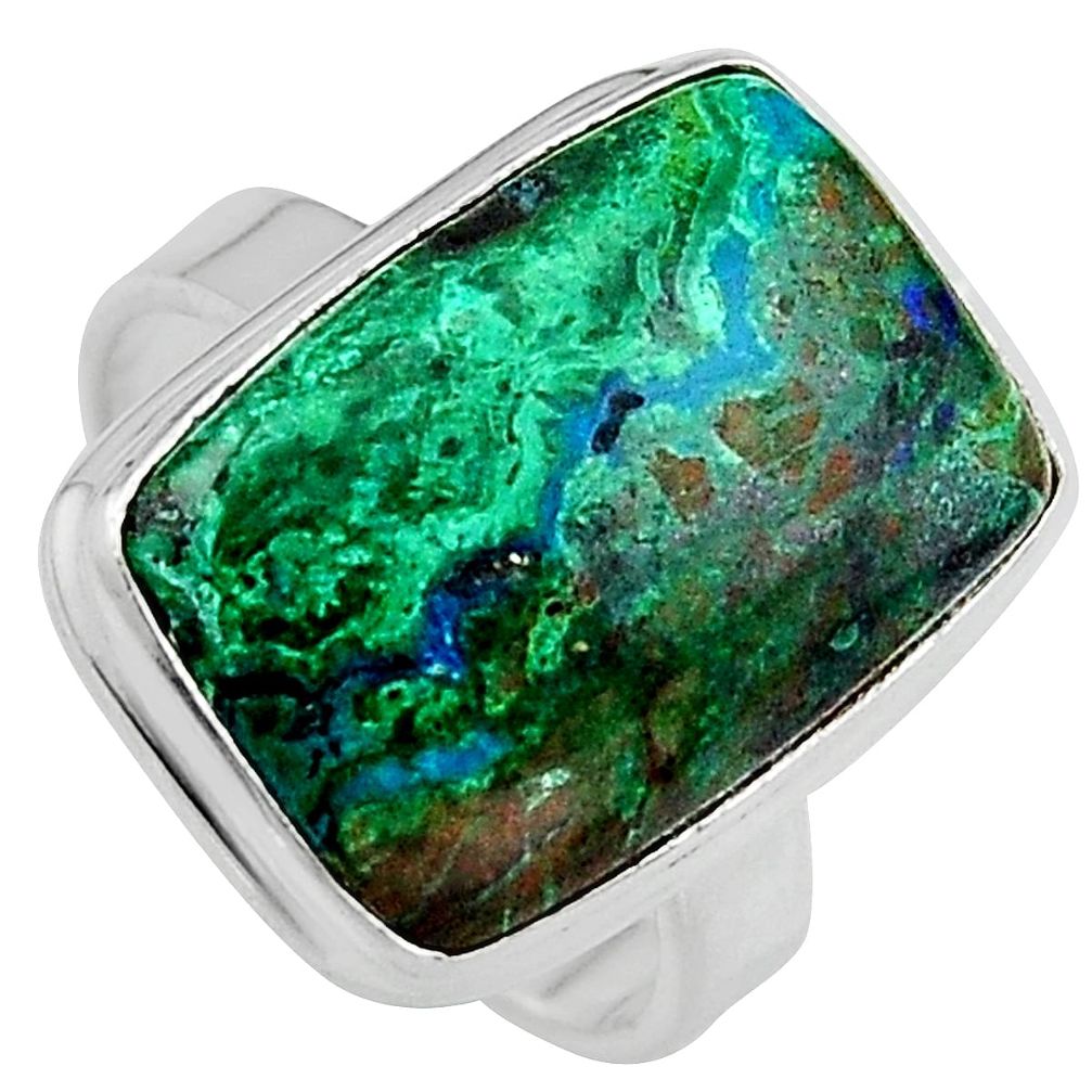 12.83cts natural green azurite malachite 925 silver solitaire ring size 8 p95277