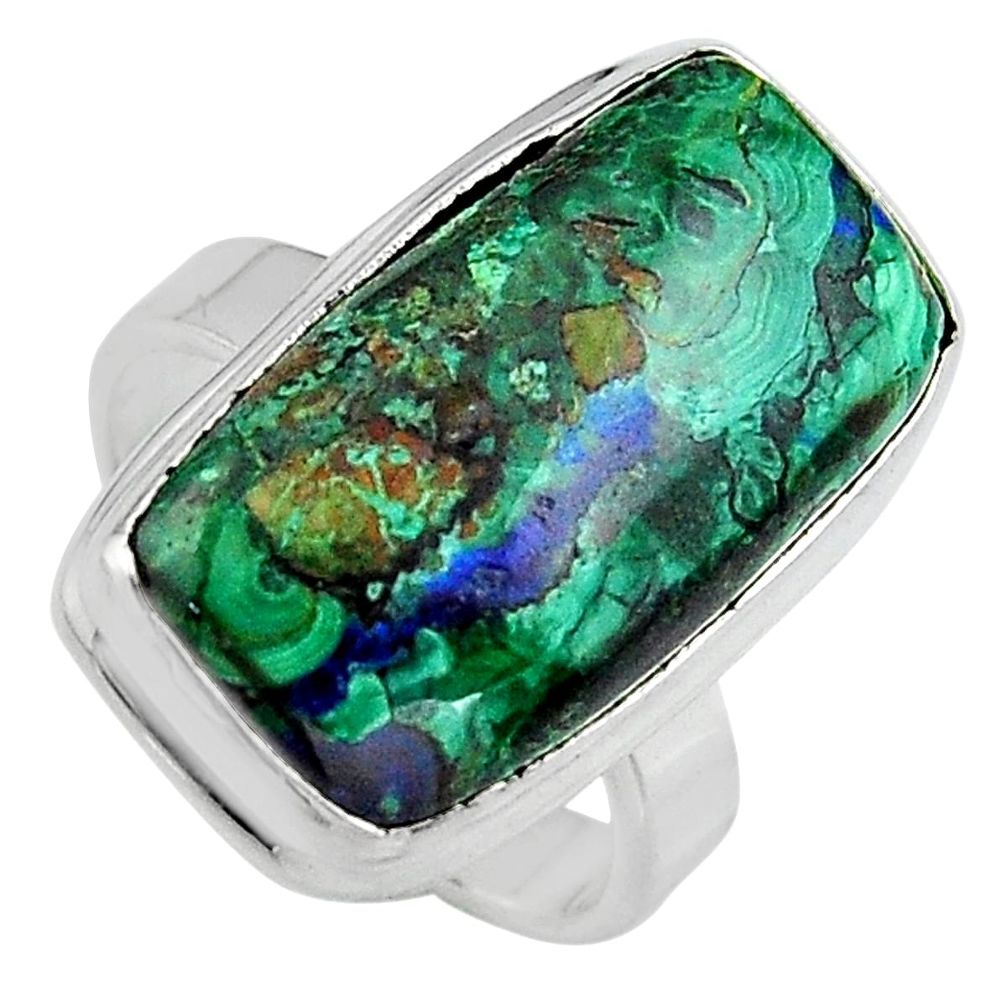 925 silver 15.62cts natural green azurite malachite solitaire ring size 7 p95280