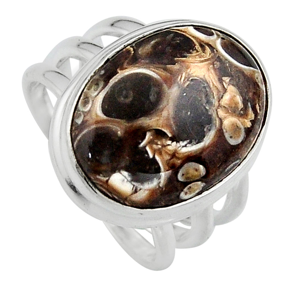 925 silver natural turritella fossil snail agate solitaire ring size 7.5 p95284