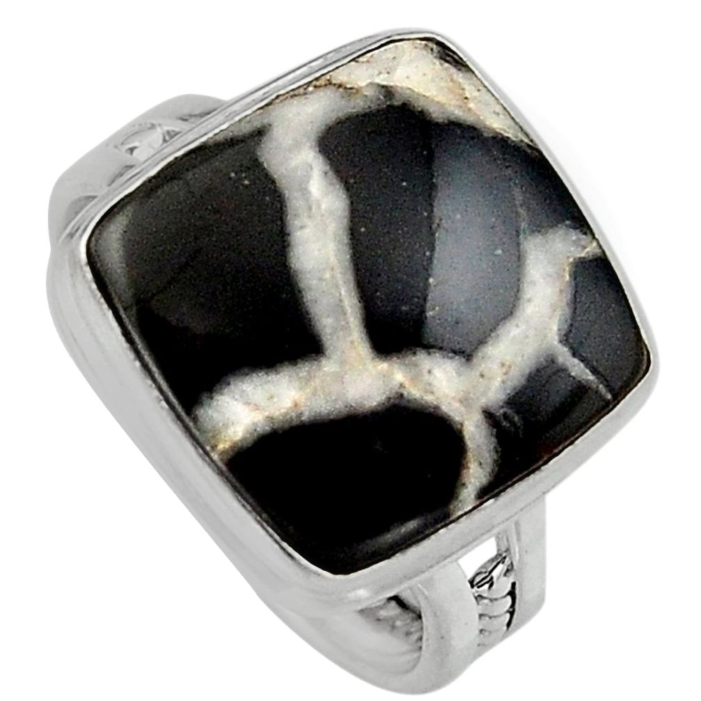 12.36cts natural black septarian gonads silver solitaire ring size 8.5 p95301