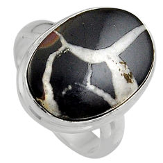 14.57cts natural black septarian gonads 925 silver solitaire ring size 8 p95302