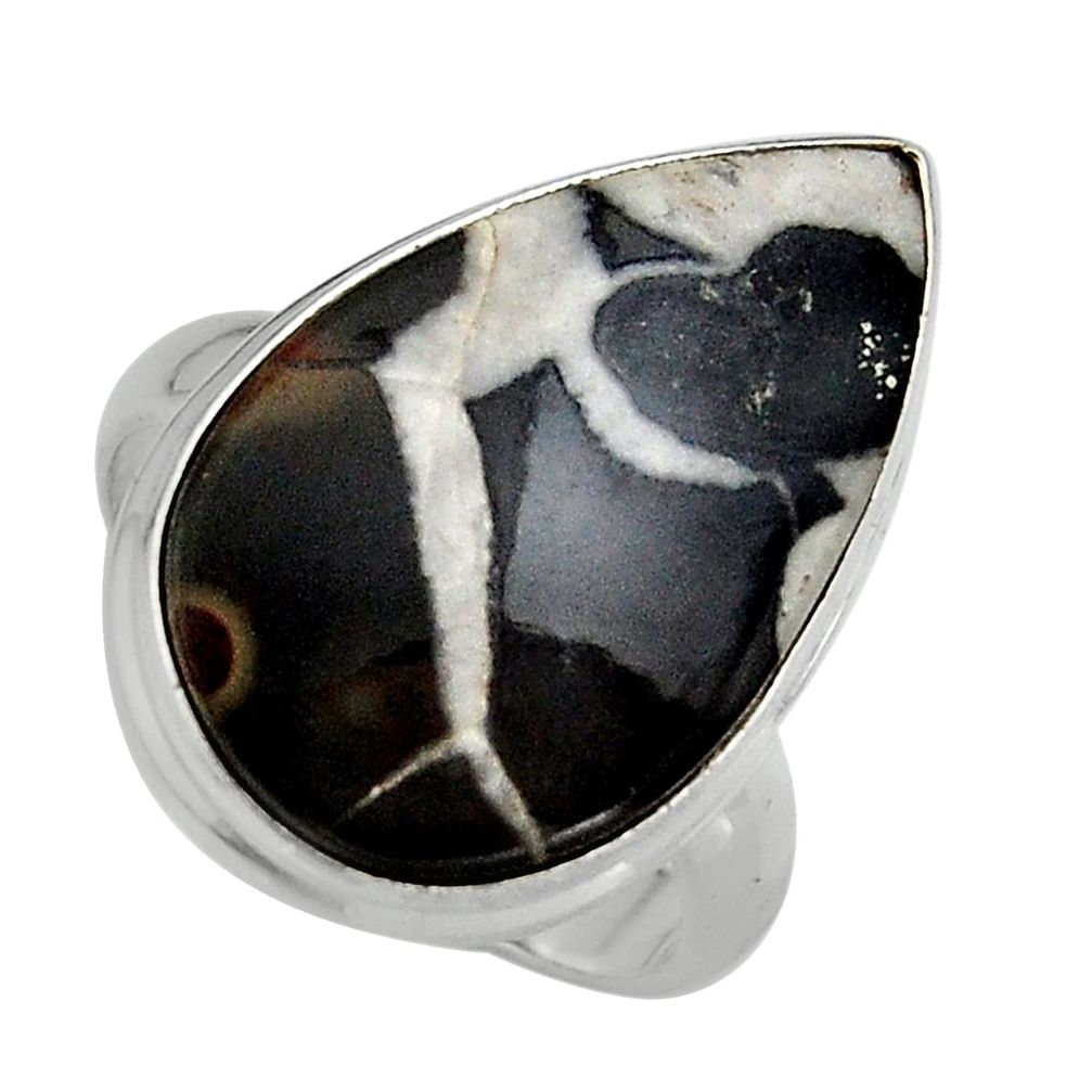 14.90cts natural black septarian gonads silver solitaire ring size 8.5 p95305
