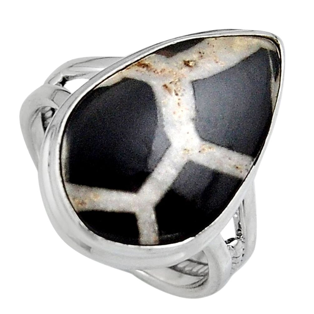 13.24cts natural black septarian gonads 925 silver solitaire ring size 8 p95306