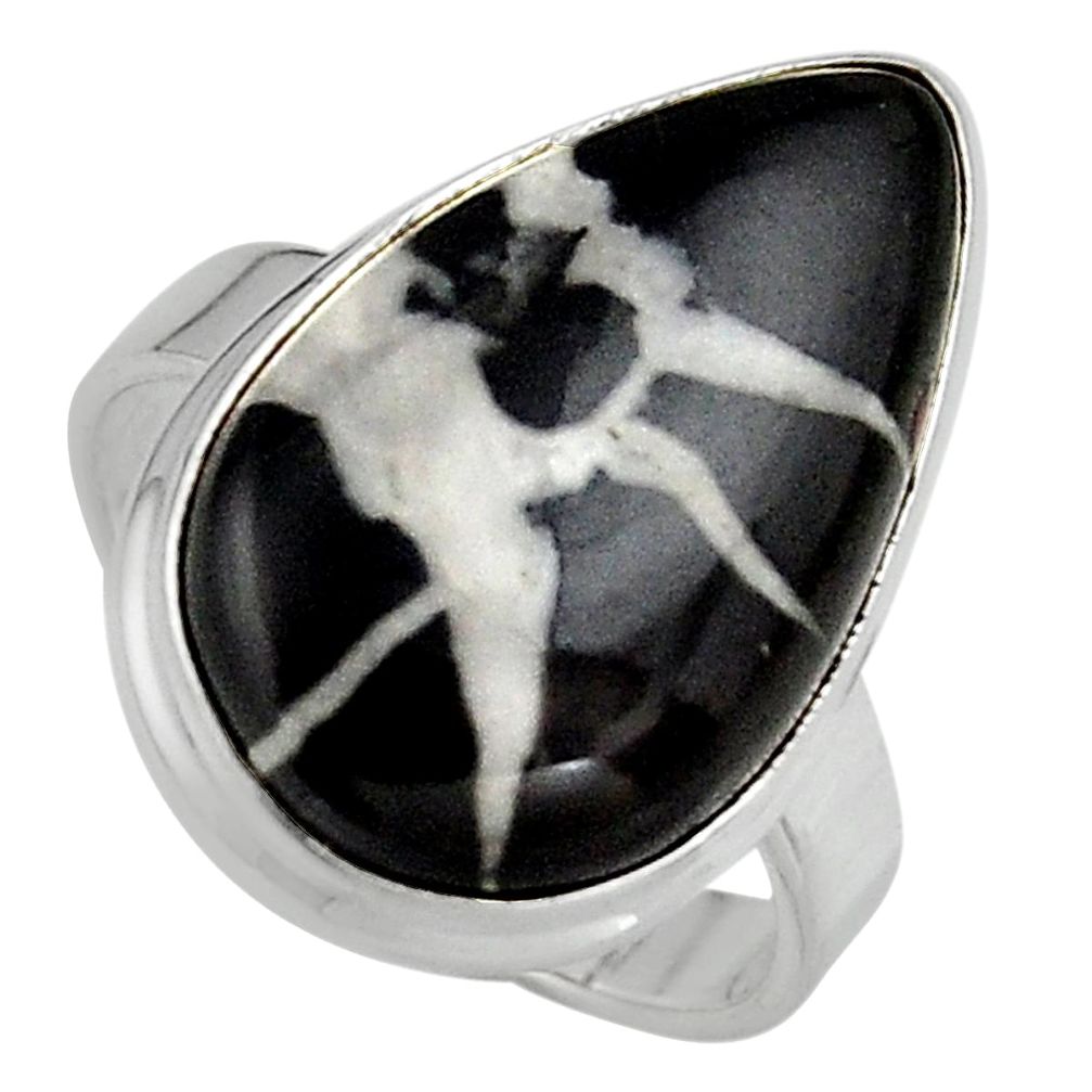 14.72cts natural black septarian gonads silver solitaire ring size 7.5 p95311