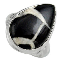 13.59cts natural black septarian gonads silver solitaire ring size 7.5 p95313
