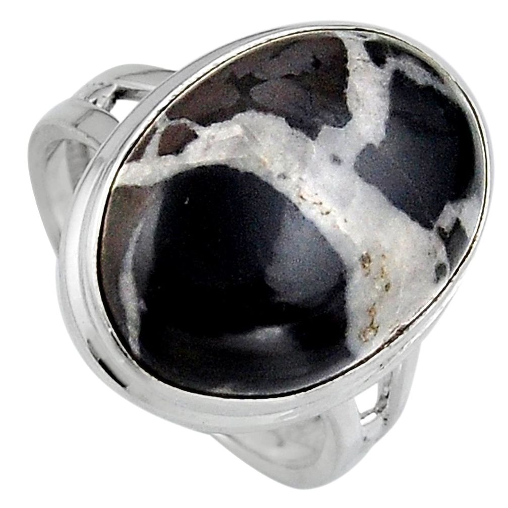 14.21cts natural black septarian gonads 925 silver solitaire ring size 8 p95317