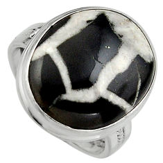 15.80cts natural black septarian gonads silver solitaire ring size 8.5 p95319