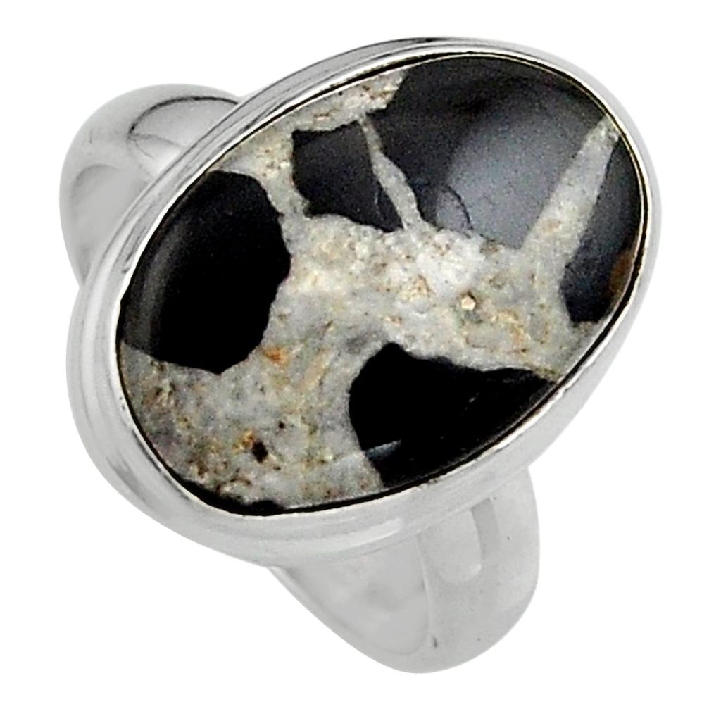 8.42cts natural black septarian gonads 925 silver solitaire ring size 7 p95320