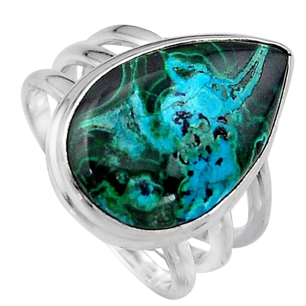 925 silver 12.83cts natural azurite malachite solitaire ring size 7.5 p95340