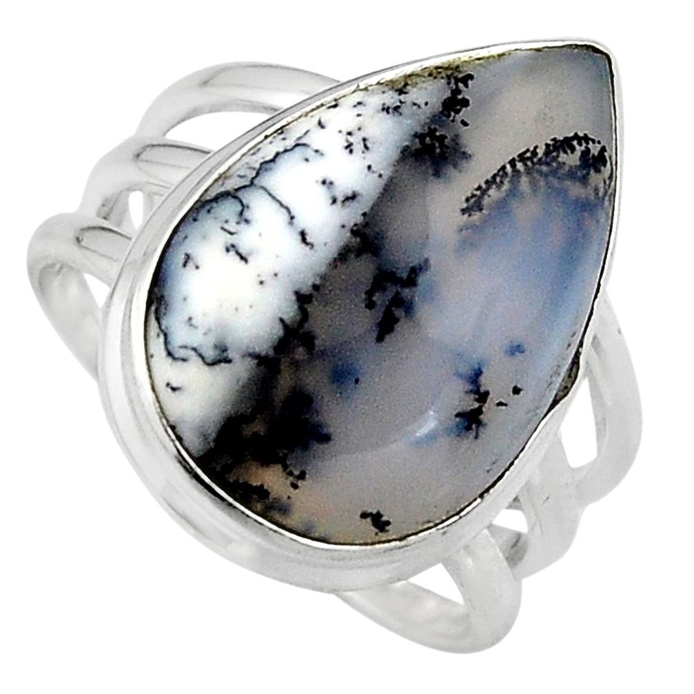 14.72cts natural white dendrite opal 925 silver solitaire ring size 8 p95342