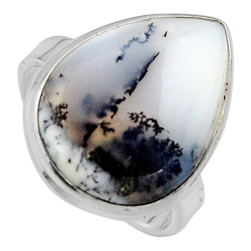 925 silver 14.90cts natural white dendrite opal solitaire ring size 8.5 p95345