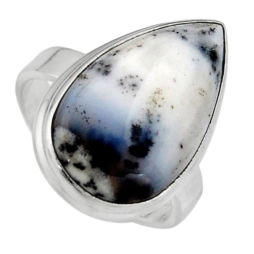 14.72cts natural white dendrite opal 925 silver solitaire ring size 7.5 p95350