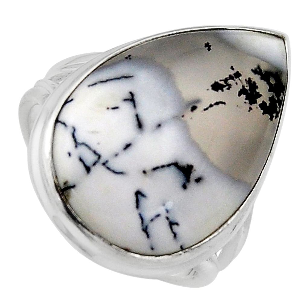 925 silver 16.70cts natural white dendrite opal solitaire ring size 8.5 p95351