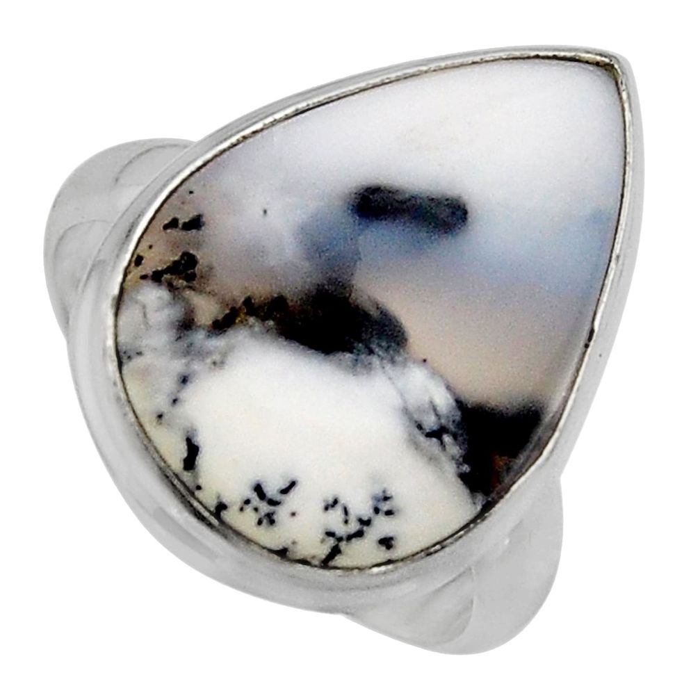 13.87cts natural white dendrite opal 925 silver solitaire ring size 8.5 p95353