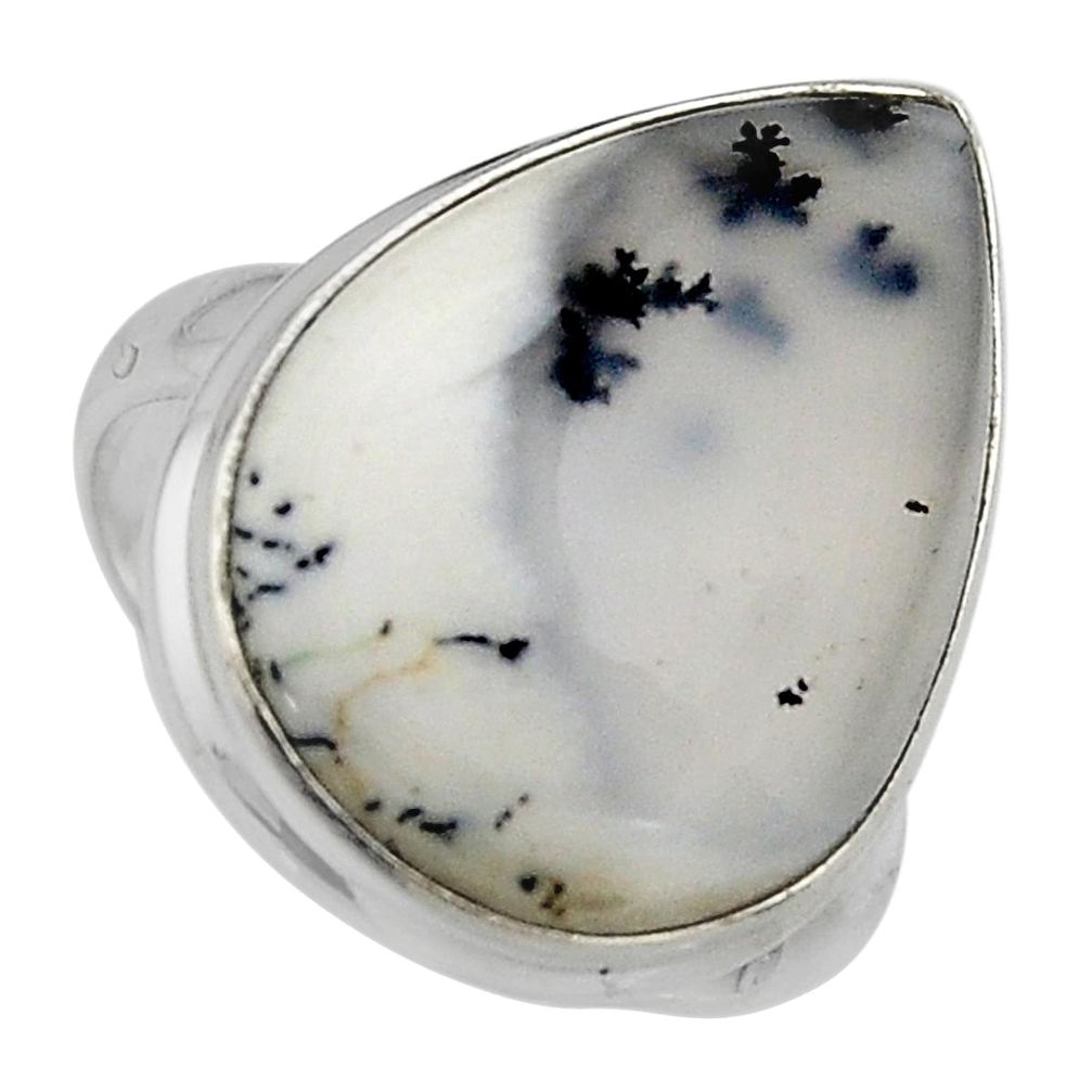 15.73cts natural white dendrite opal 925 silver solitaire ring size 8 p95354