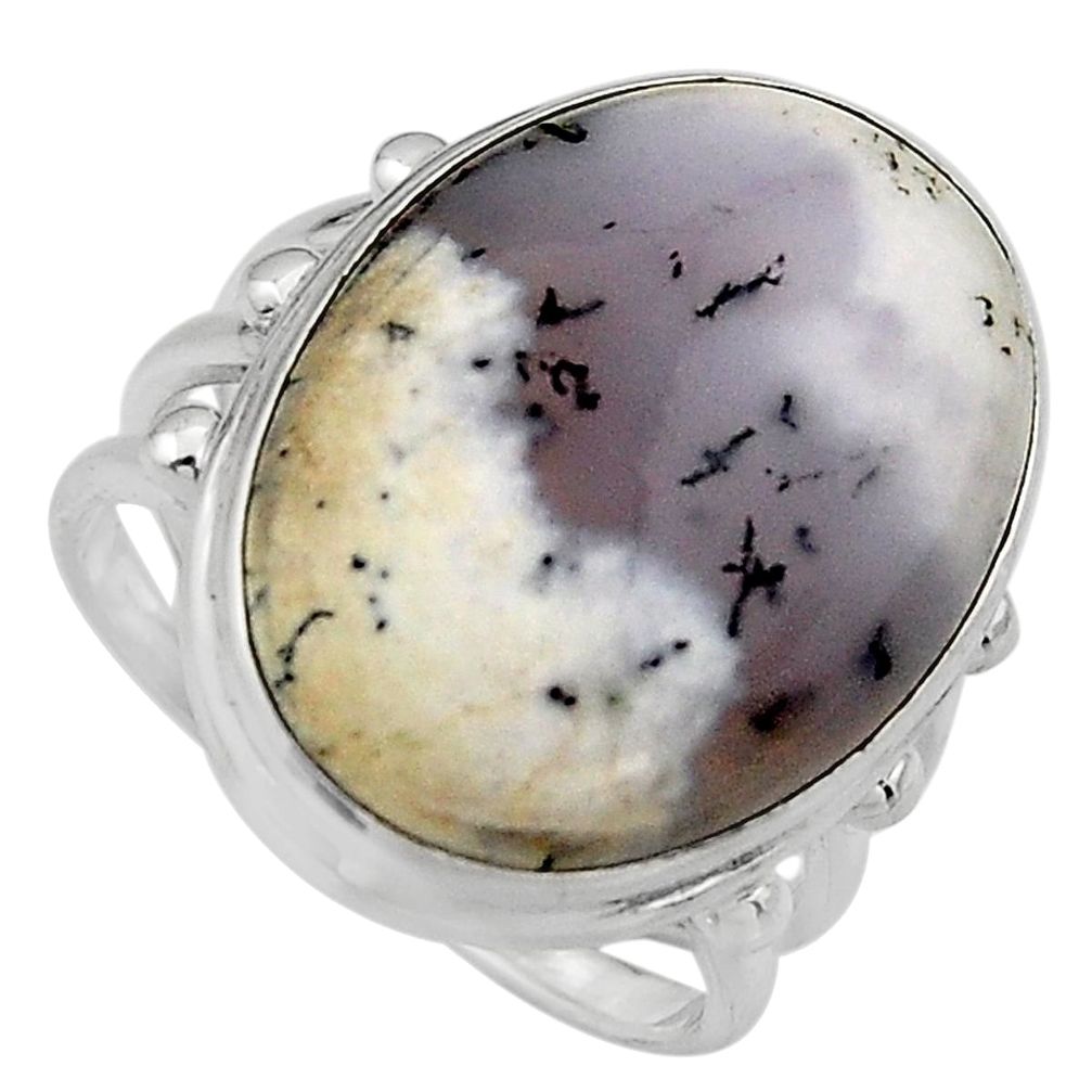 17.67cts natural white dendrite opal 925 silver solitaire ring size 8.5 p95355