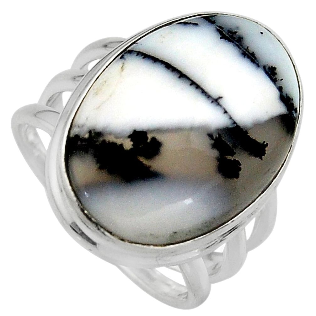 17.55cts natural white dendrite opal 925 silver solitaire ring size 8 p95359