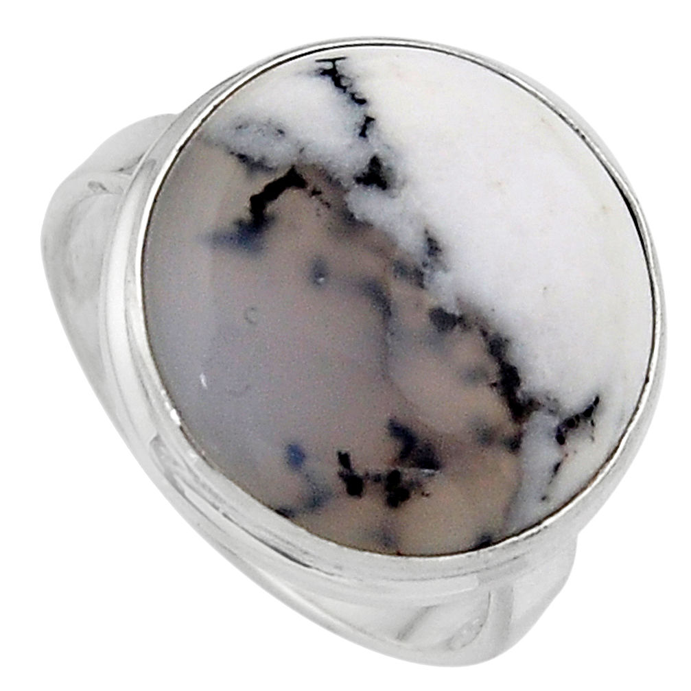 925 silver 13.24cts natural white dendrite opal solitaire ring size 9 p95360