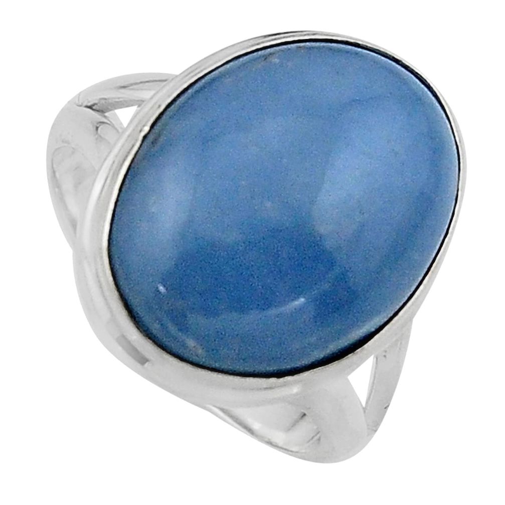 13.69cts natural blue angelite 925 silver solitaire ring jewelry size 7.5 p95362