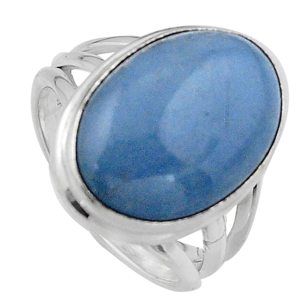 10.69cts natural blue angelite 925 silver solitaire ring jewelry size 7.5 p95365