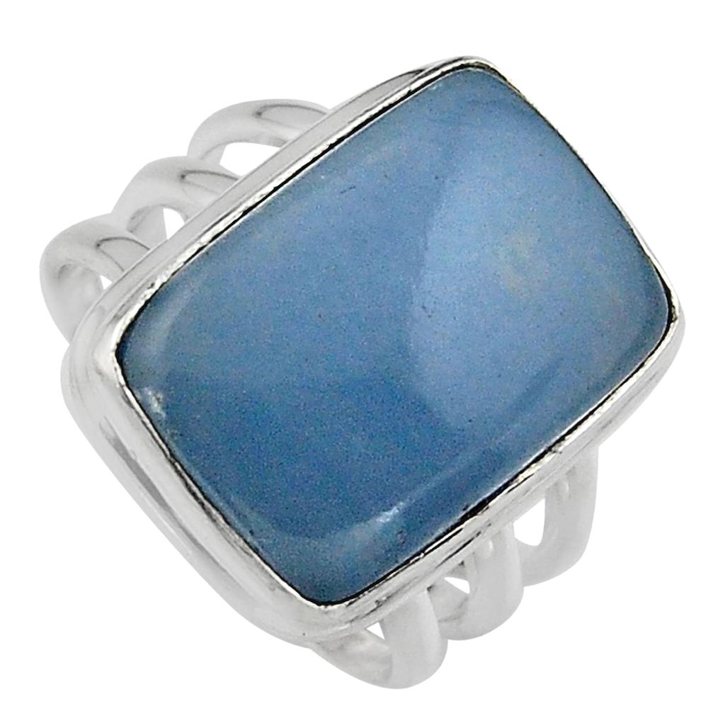 14.21cts natural blue angelite 925 silver solitaire ring jewelry size 8 p95370