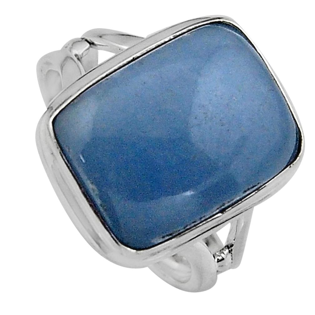 10.25cts natural blue angelite 925 silver solitaire ring jewelry size 7.5 p95372