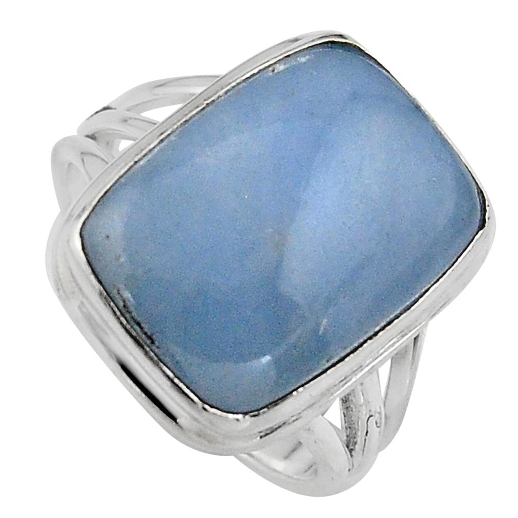 13.34cts natural blue angelite 925 silver solitaire ring jewelry size 8.5 p95376