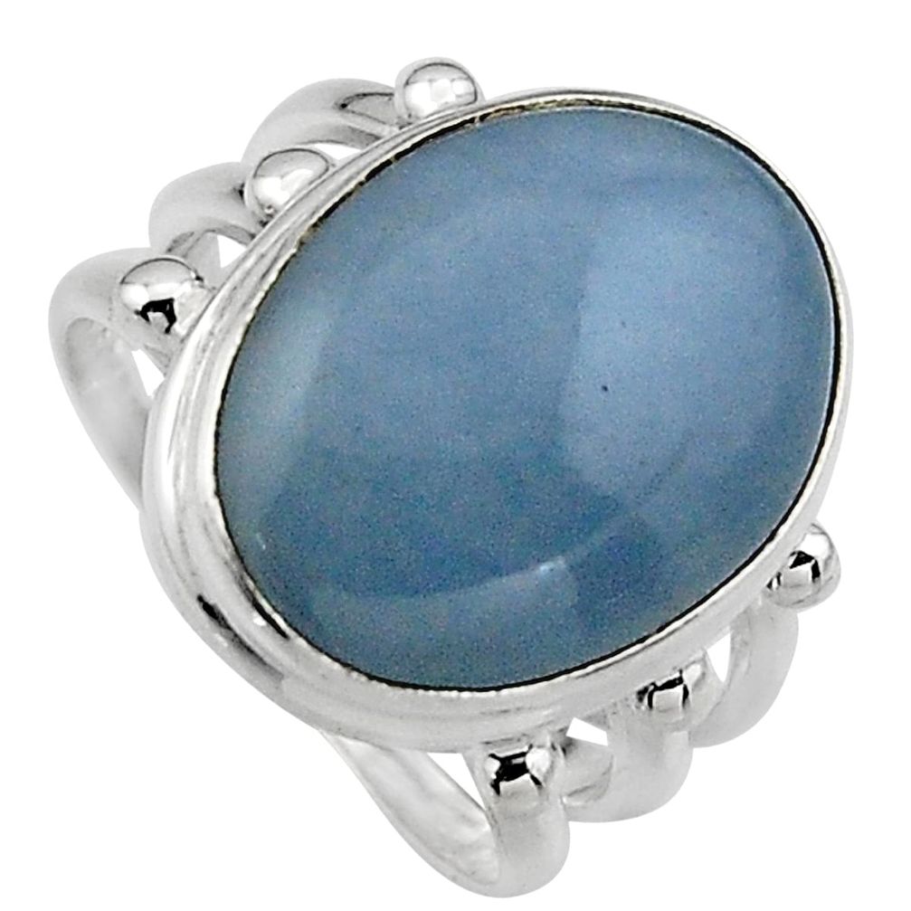 13.36cts natural blue angelite 925 silver solitaire ring jewelry size 6.5 p95377