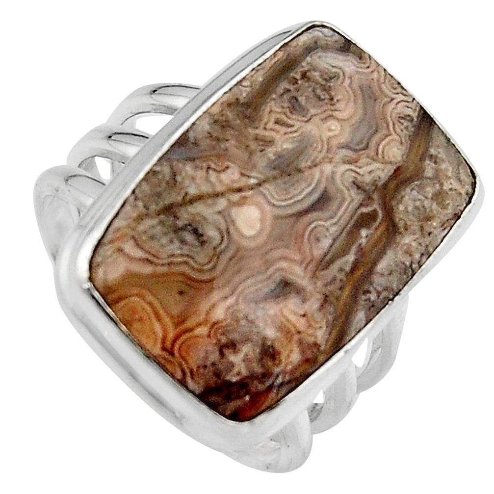 16.13cts natural mexican laguna lace agate silver solitaire ring size 8.5 p95422