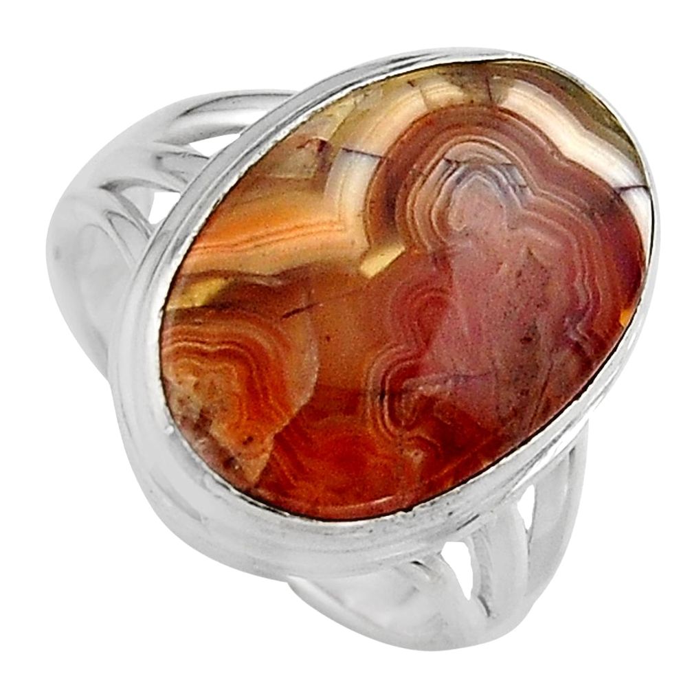 13.18cts natural mexican laguna lace agate silver solitaire ring size 8 p95424