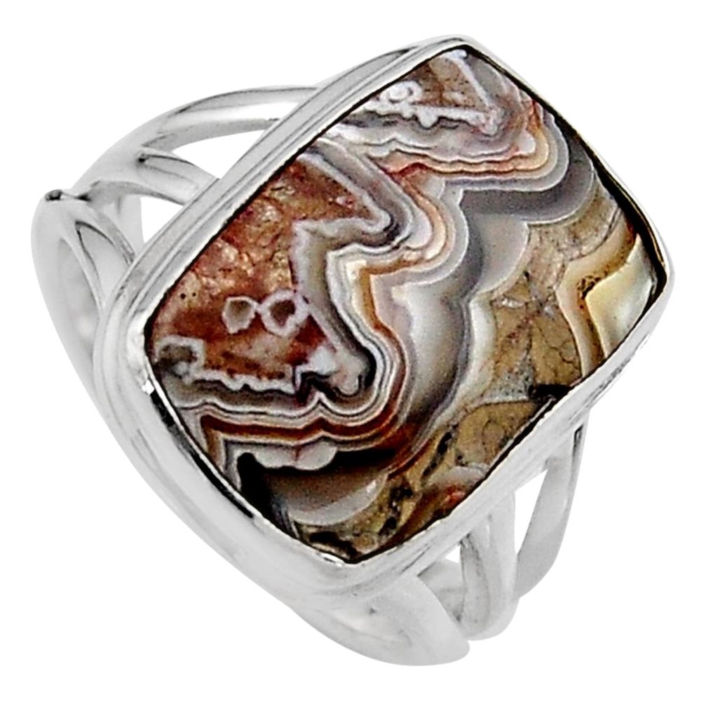 12.03cts natural mexican laguna lace agate silver solitaire ring size 7 p95426