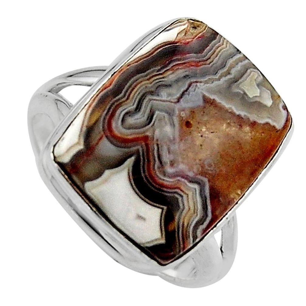 12.85cts natural mexican laguna lace agate silver solitaire ring size 8 p95428