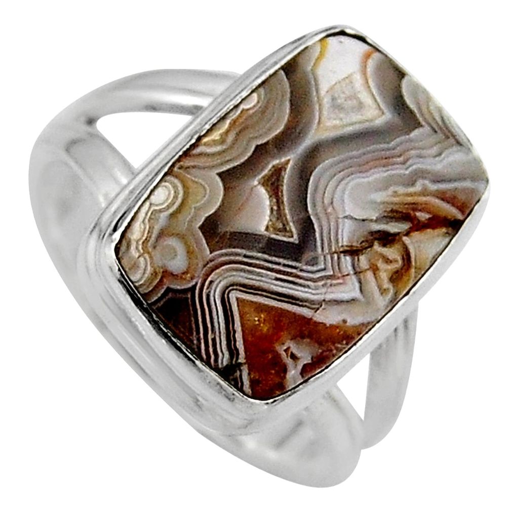 8.80cts natural mexican laguna lace agate silver solitaire ring size 6.5 p95431