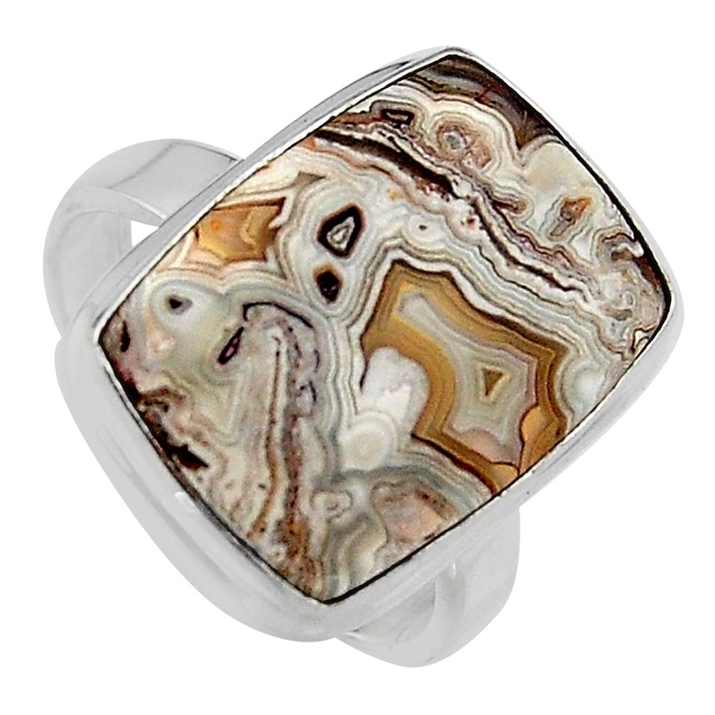 12.36cts natural mexican laguna lace agate silver solitaire ring size 8 p95433