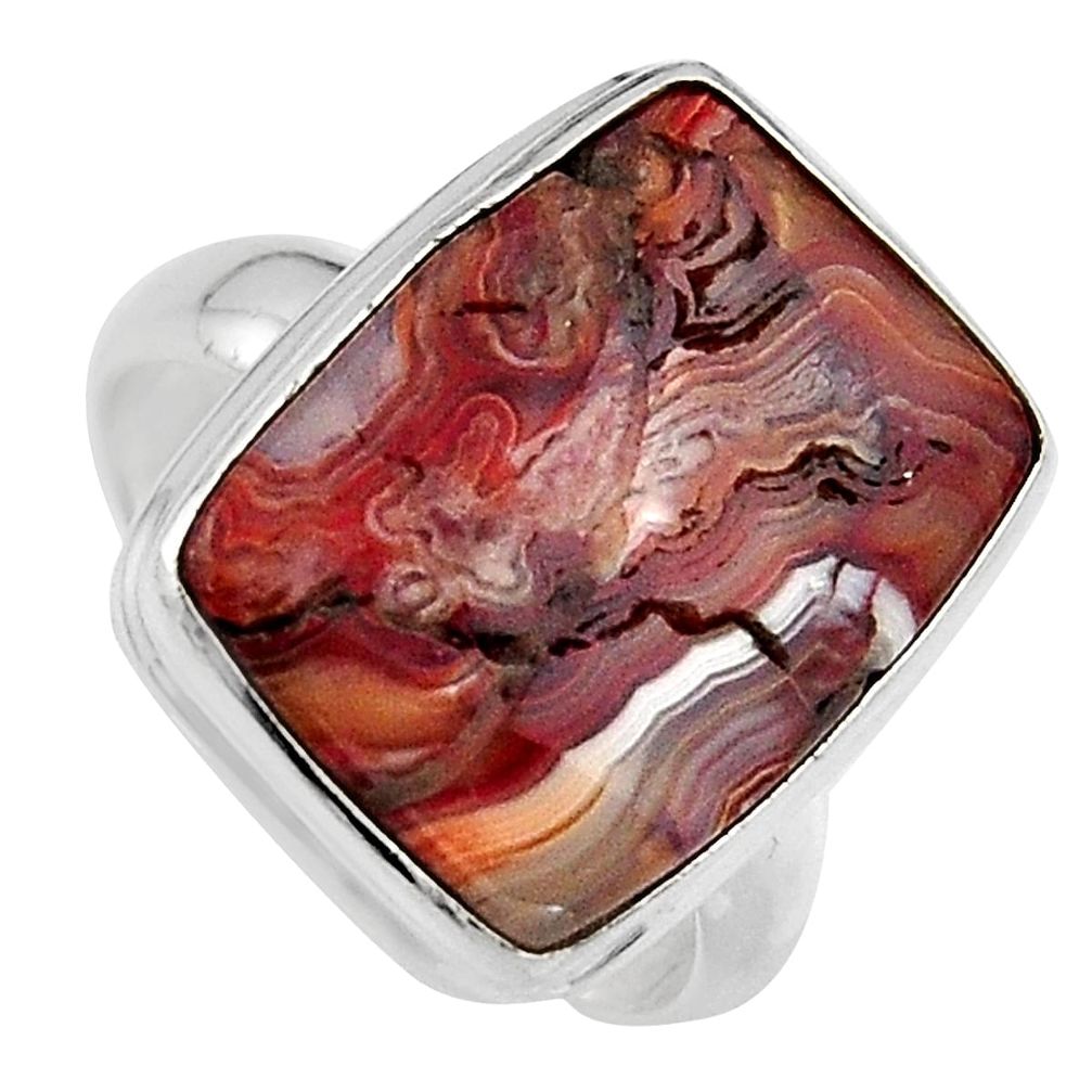 13.67cts natural mexican laguna lace agate silver solitaire ring size 8 p95436