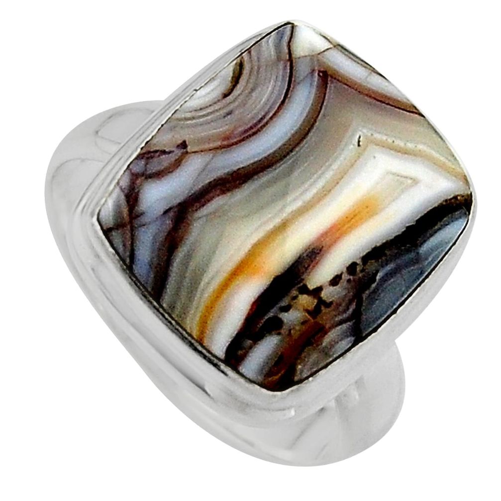11.66cts natural mexican laguna lace agate silver solitaire ring size 7.5 p95438