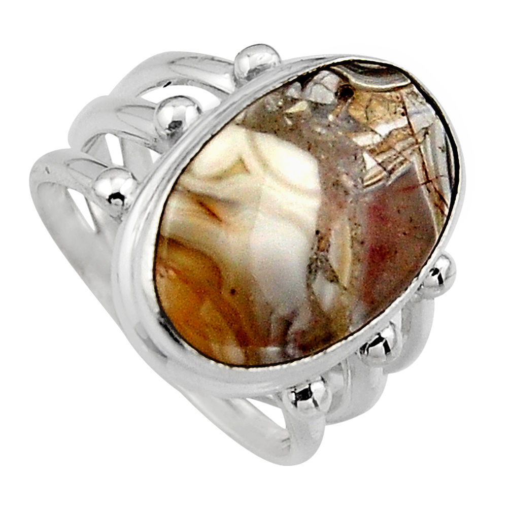 10.37cts natural mexican laguna lace agate silver solitaire ring size 7 p95439