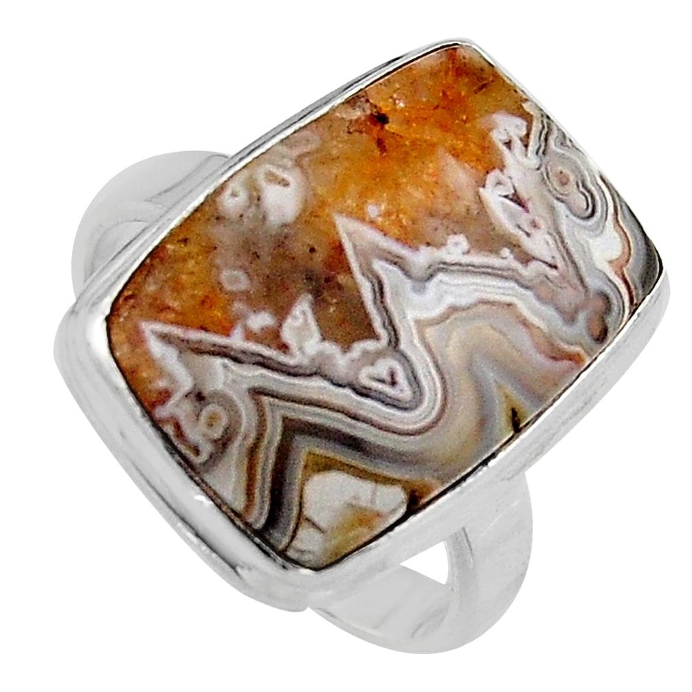 14.12cts natural mexican laguna lace agate silver solitaire ring size 8.5 p95440