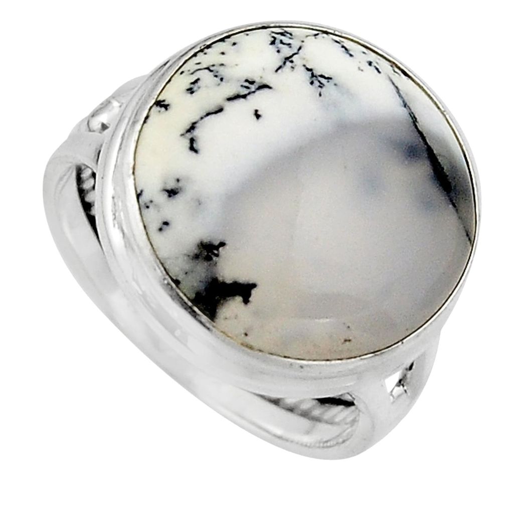 14.14cts natural white dendrite opal 925 silver solitaire ring size 8 p95481