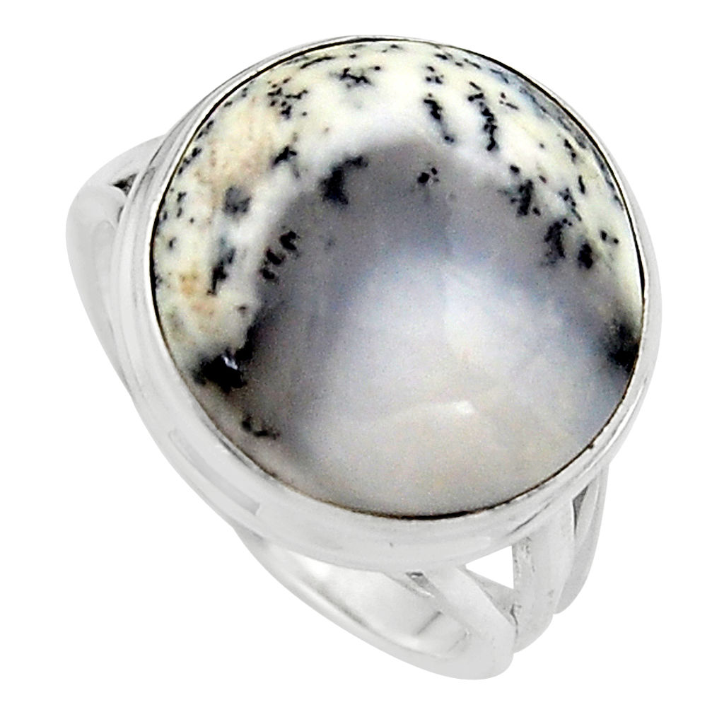 16.06cts natural white dendrite opal 925 silver solitaire ring size 8 p95482