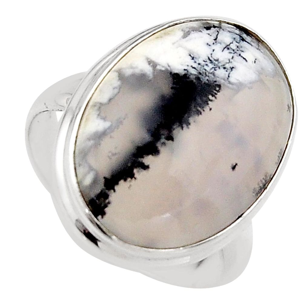 15.39cts natural white dendrite opal 925 silver solitaire ring size 8.5 p95501