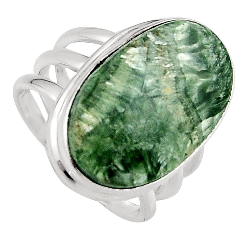 15.47cts natural green seraphinite 925 silver solitaire ring size 7 p95505