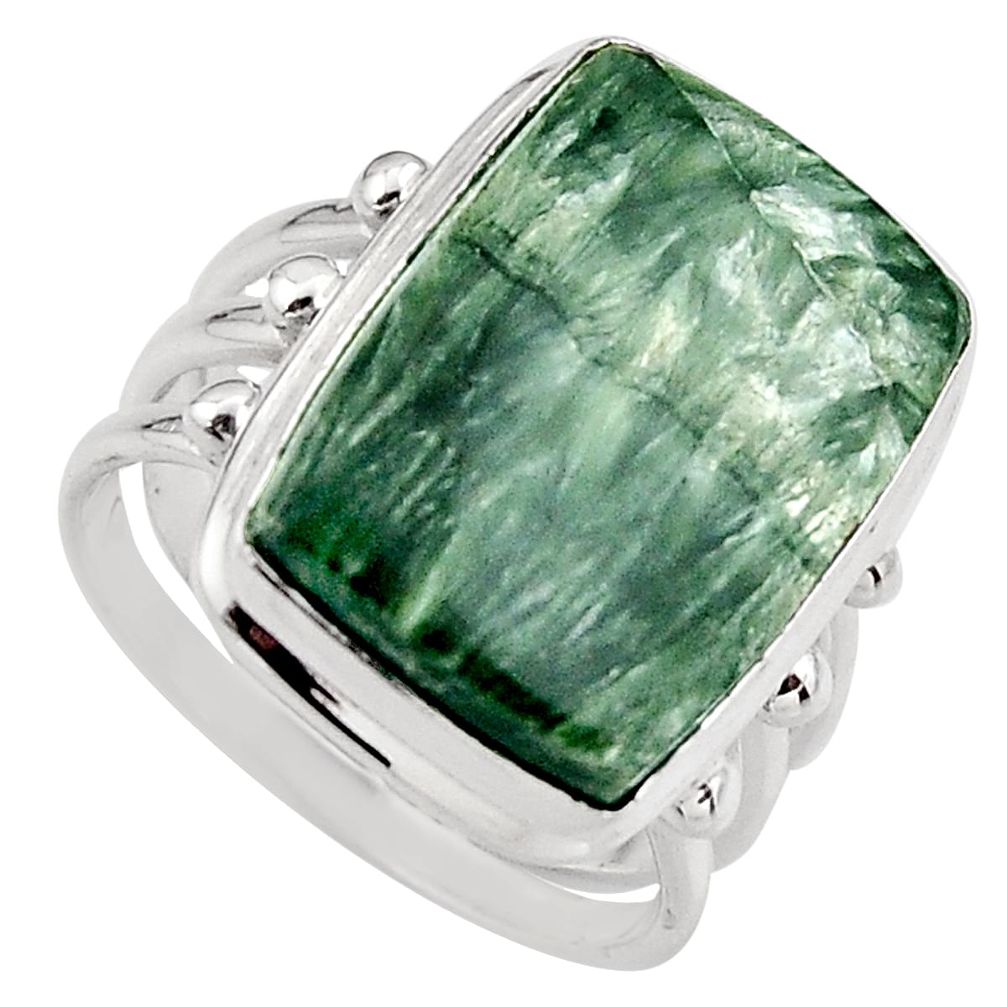 16.17cts natural green seraphinite 925 silver solitaire ring size 8 p95509