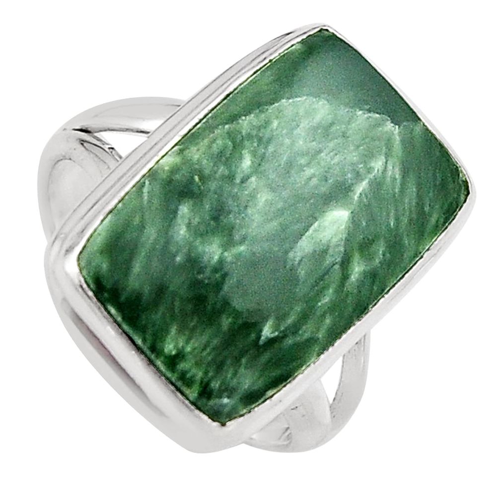 925 silver 13.71cts natural green seraphinite solitaire ring size 8 p95512