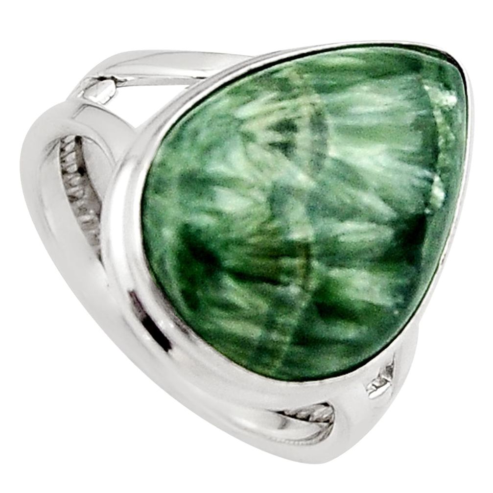 12.34cts natural green seraphinite 925 silver solitaire ring size 7.5 p95513