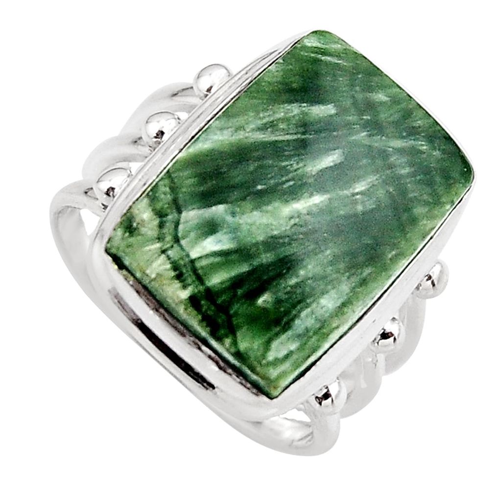 12.85cts natural green seraphinite 925 silver solitaire ring size 8 p95519