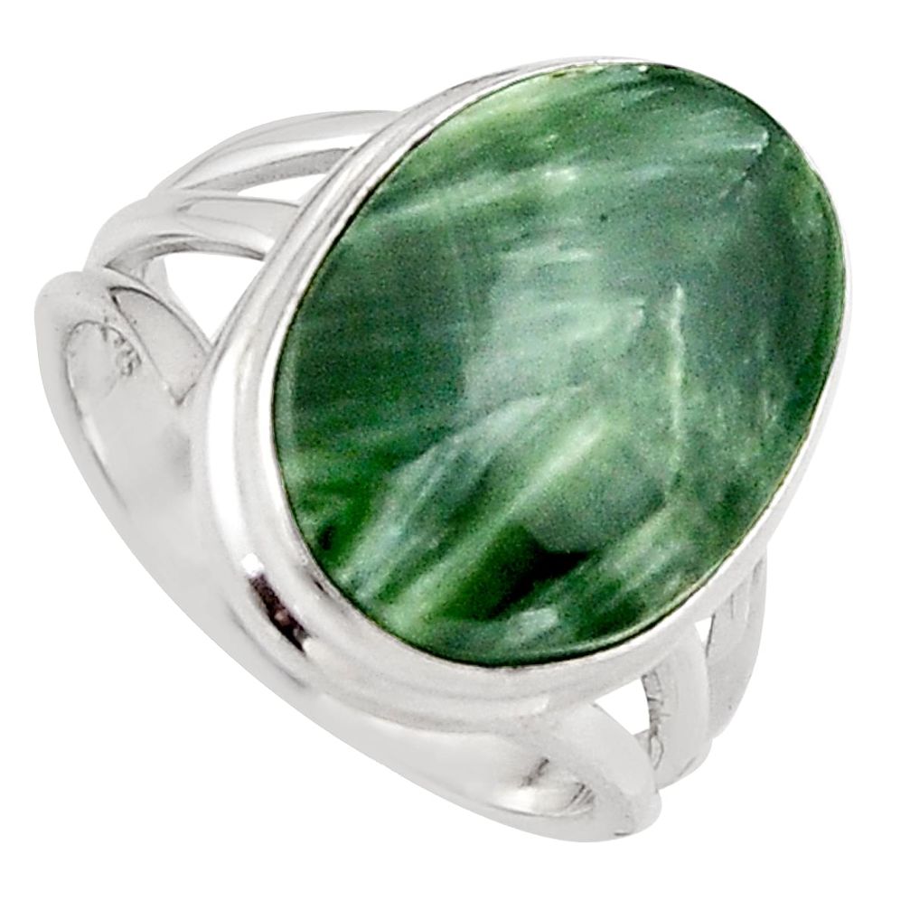 925 silver 11.19cts natural green seraphinite oval solitaire ring size 7 p95520